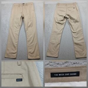 RVCA The Weekend Chino Mens 34x32 Light Khaki Slim Straight Fit Stretch Twill